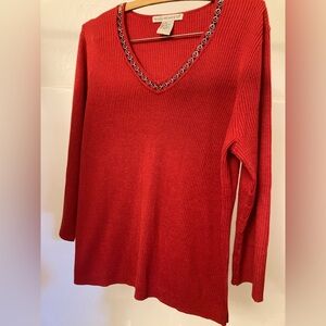 Requirements Red Knit V-Neck Sweater XL